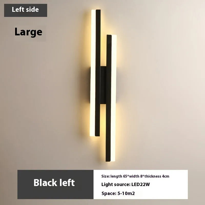 Scandinavian minimalist LED wall light with acrylic shade in black or gold finish, 50cm length