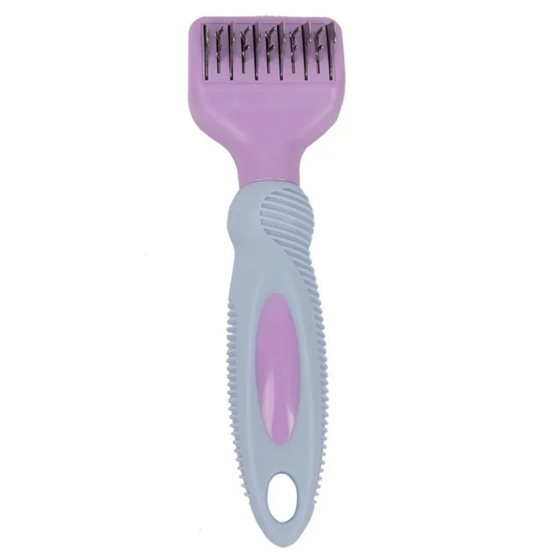 Stainless steel dog comb with knot knife measuring 170mm in pink and purple colour options