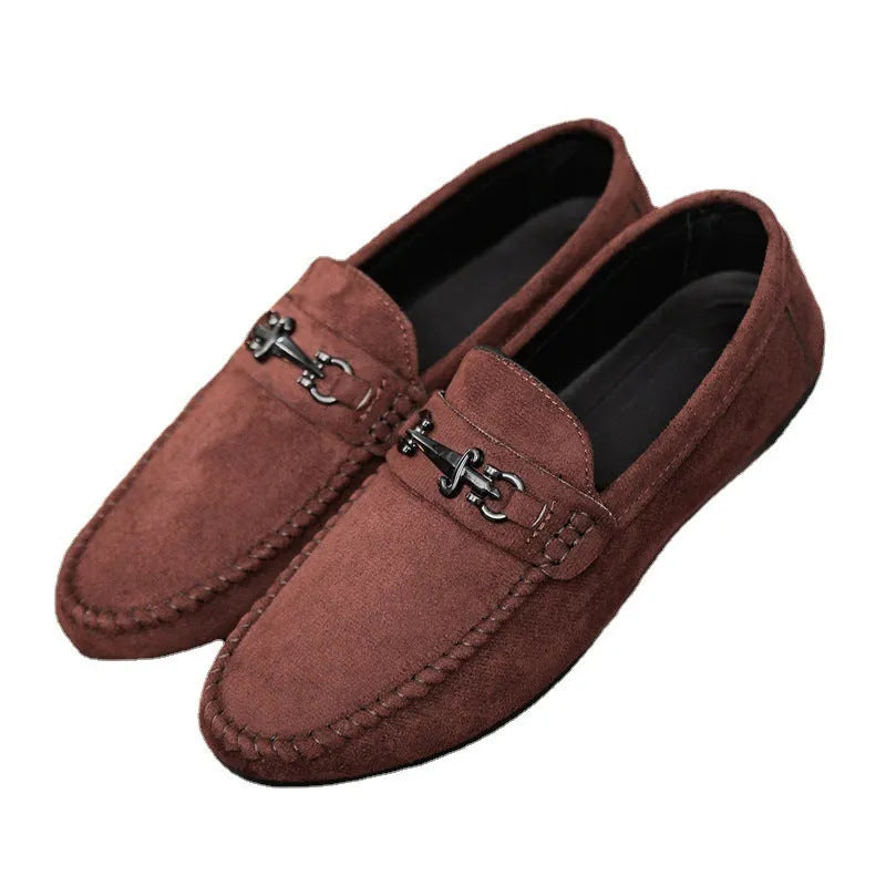 Men's black waterproof slip-on loafers with round toe and low heel for casual spring wear