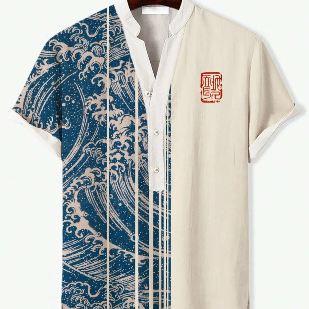 Man wearing a short sleeve t-shirt with a colourful 3D digital animal graphic print on the front.
