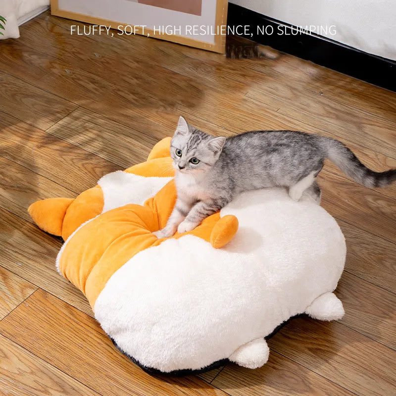 Orange semi-closed cat sleeping bag, 65 x 53 x 12 cm, warm winter pet nest and sleeping mat