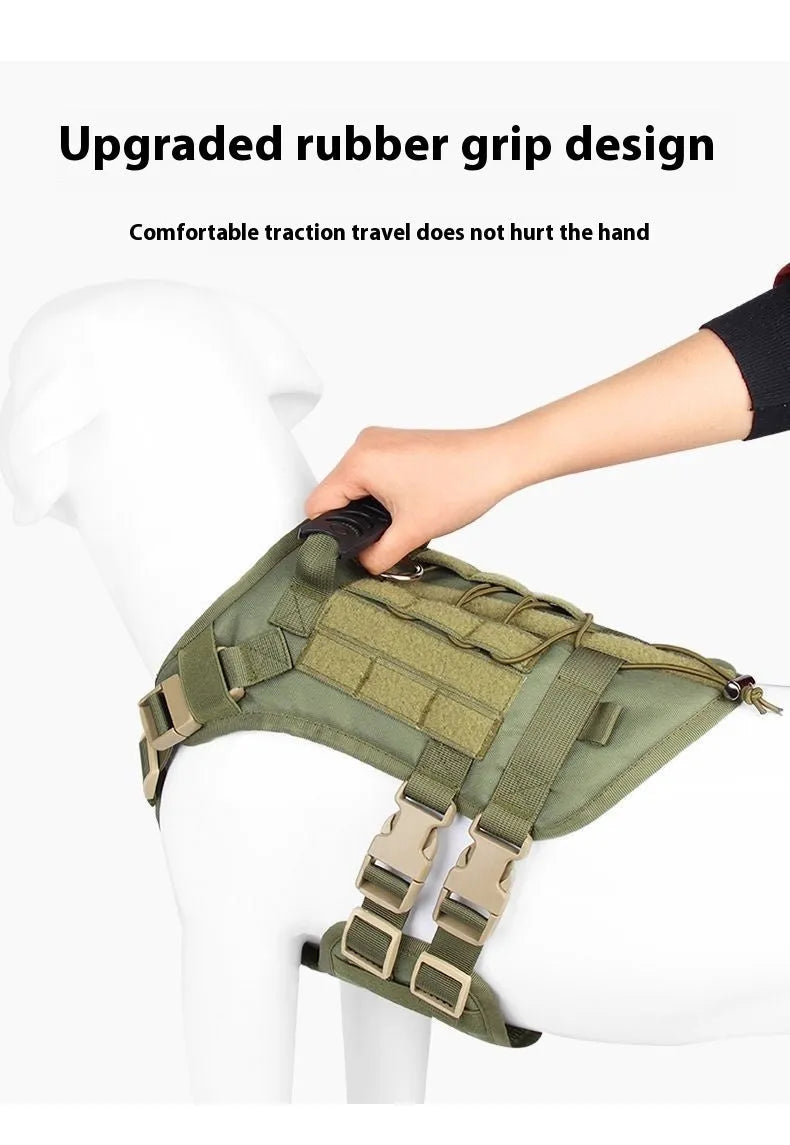 Dog tactical chest and back harness Oxford cloth black army green gray adjustable sizes