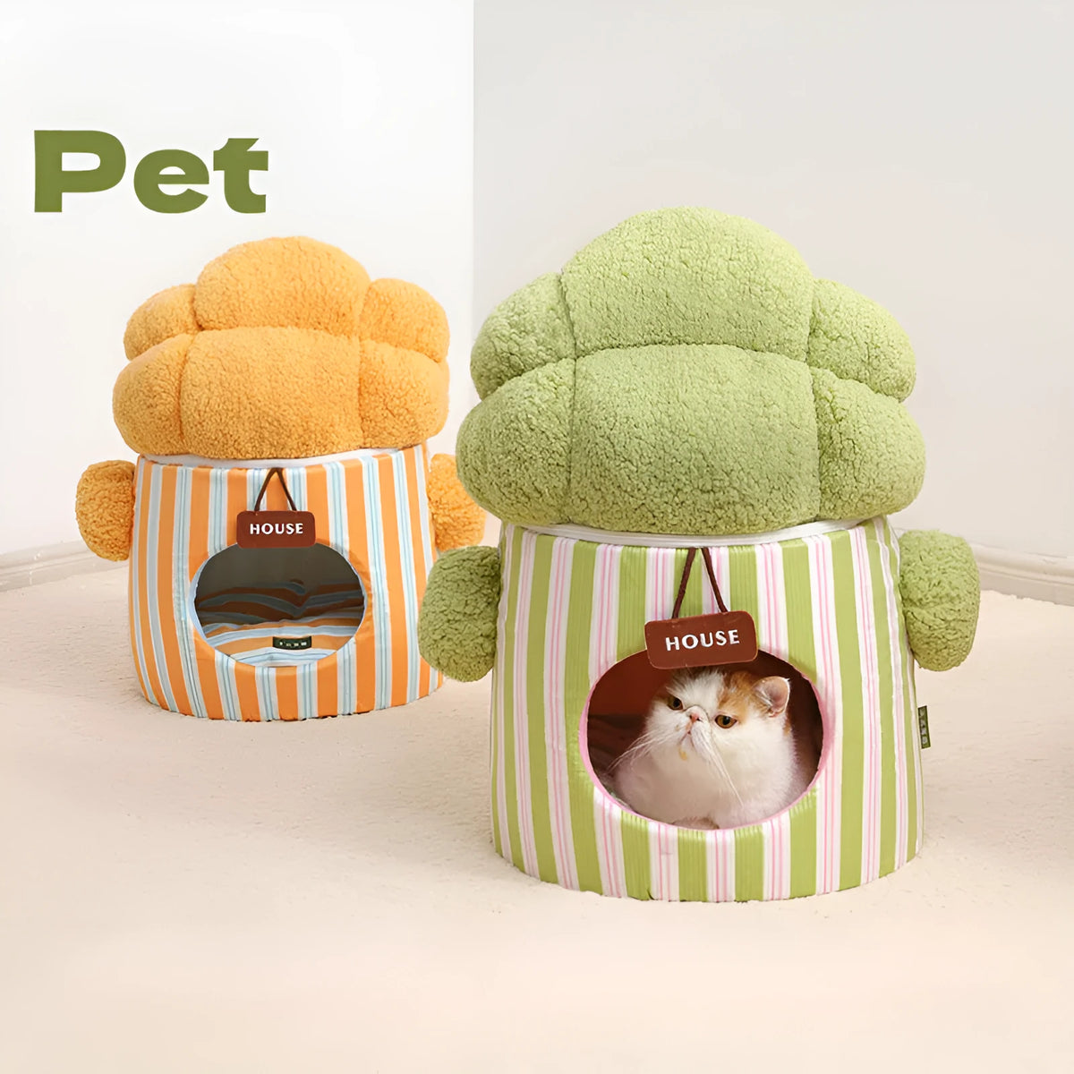 Green cauliflower-shaped tree hole nest pet house for small dogs and cats indoors