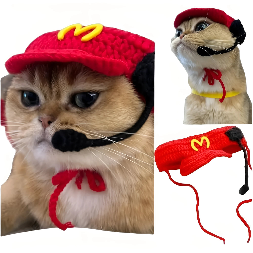 Handmade chef hat and cotton knitted sweater costume for small to medium cats and dogs
