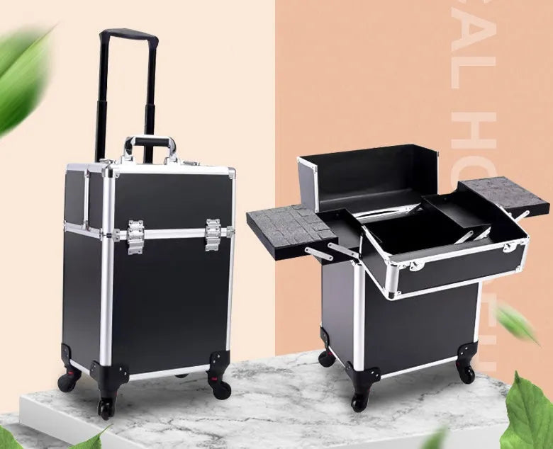 Large-capacity make-up trolley storage toolbox with EVA lining, 340 x 240 x 290 mm, in black, pink, or white