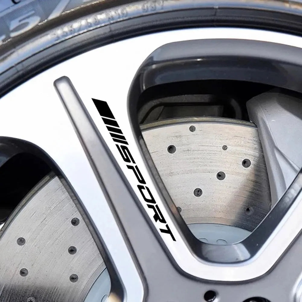 Hollow sports design car rim stickers in black, red, or white colours