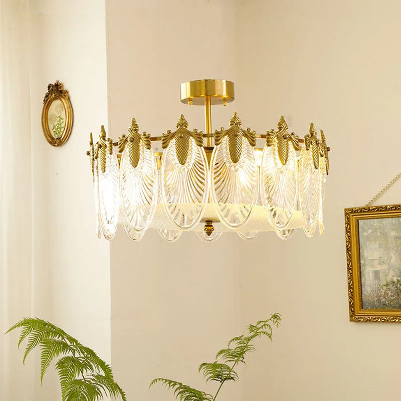 Peacock glass ceiling lamp with iron frame, 40/50/60cm diameter, LED three-colour light, 220V, modern simplicity style
