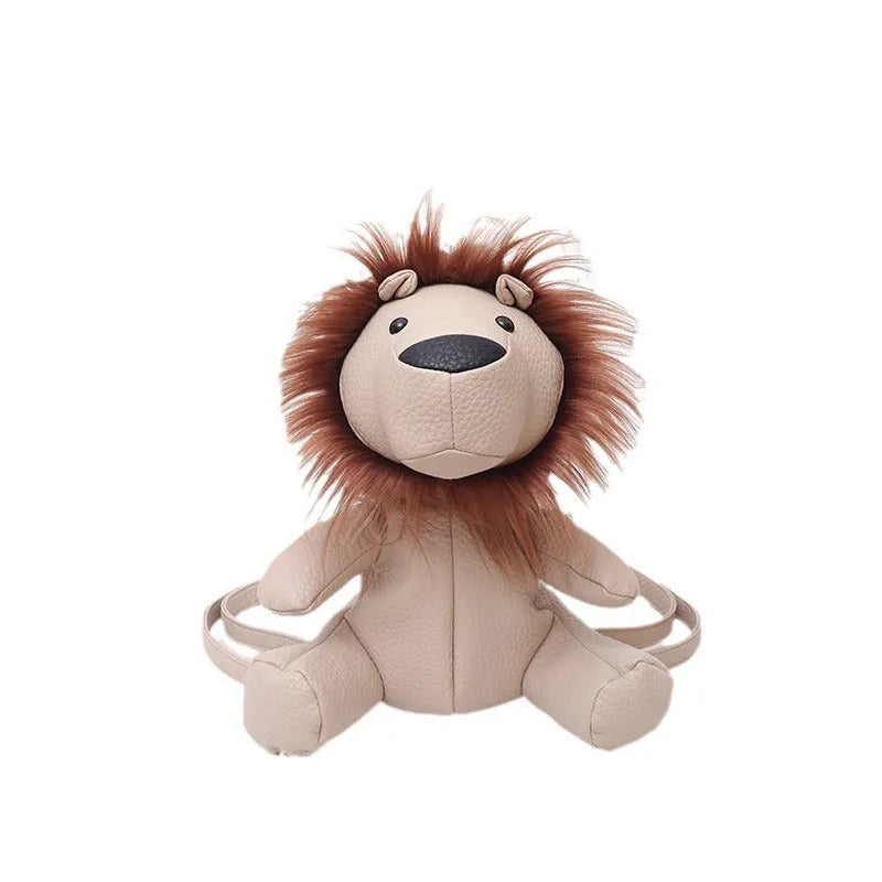 Plush lion casual bag in PU with polyester lining, single strap and inner phone pocket, shown in light brown, dark red, khaki or silver.