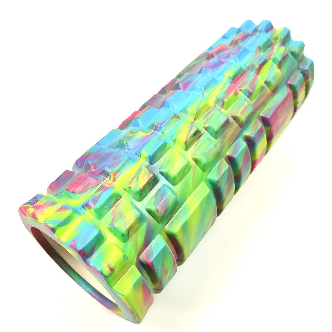 33cm camouflage pattern EVA foam roller showing blue green yellow colour variant