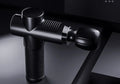 Black USB fascia gun made of silicone and ABS, colour box size 21x18x4.8cm, muscle massage device
