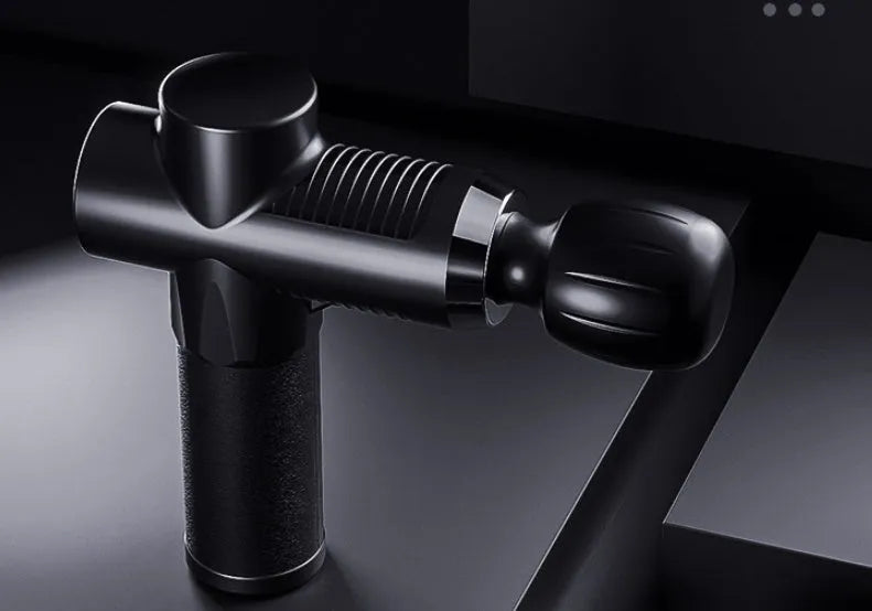 Black USB fascia gun made of silicone and ABS, colour box size 21x18x4.8cm, muscle massage device