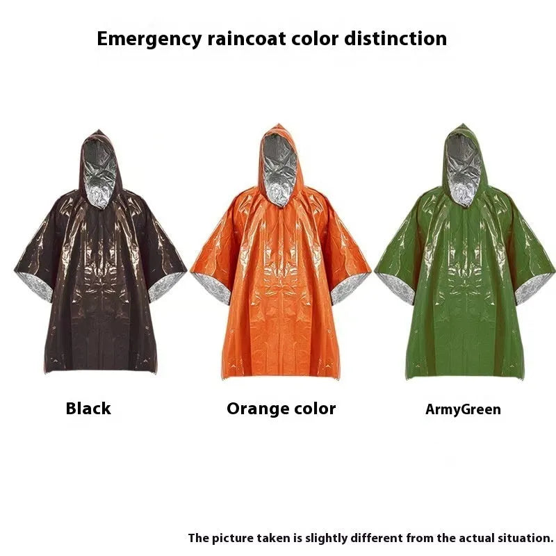 Marathon Wild orange and army green cross-country rain poncho laid flat, showing its 100cm by 130cm size.