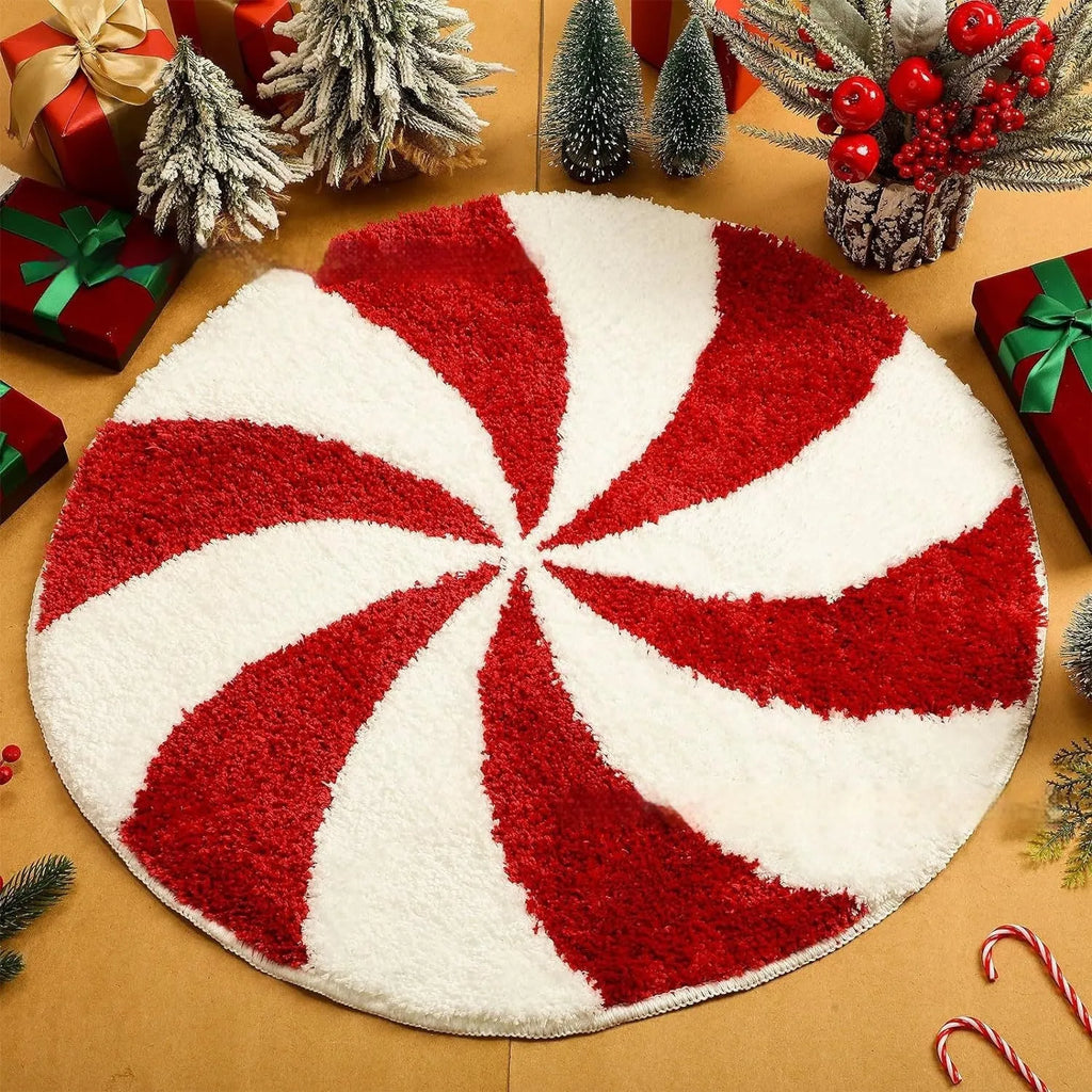 Square Christmas carpet with printed festive design on soft polyester fibre pile