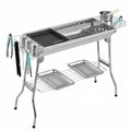 Portable stainless steel charcoal barbecue oven with integrated furnace and cooking accessories