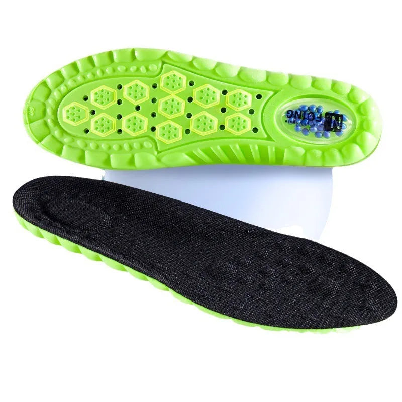 Green PU air cushion sports insoles with argy wormwood infusion on white background