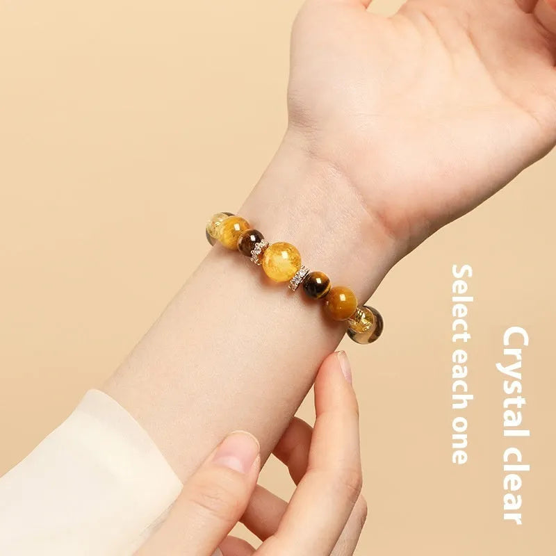 Geometric crystal bracelet with natural yellow tower and tiger-eye elements for unisex office fashion wear