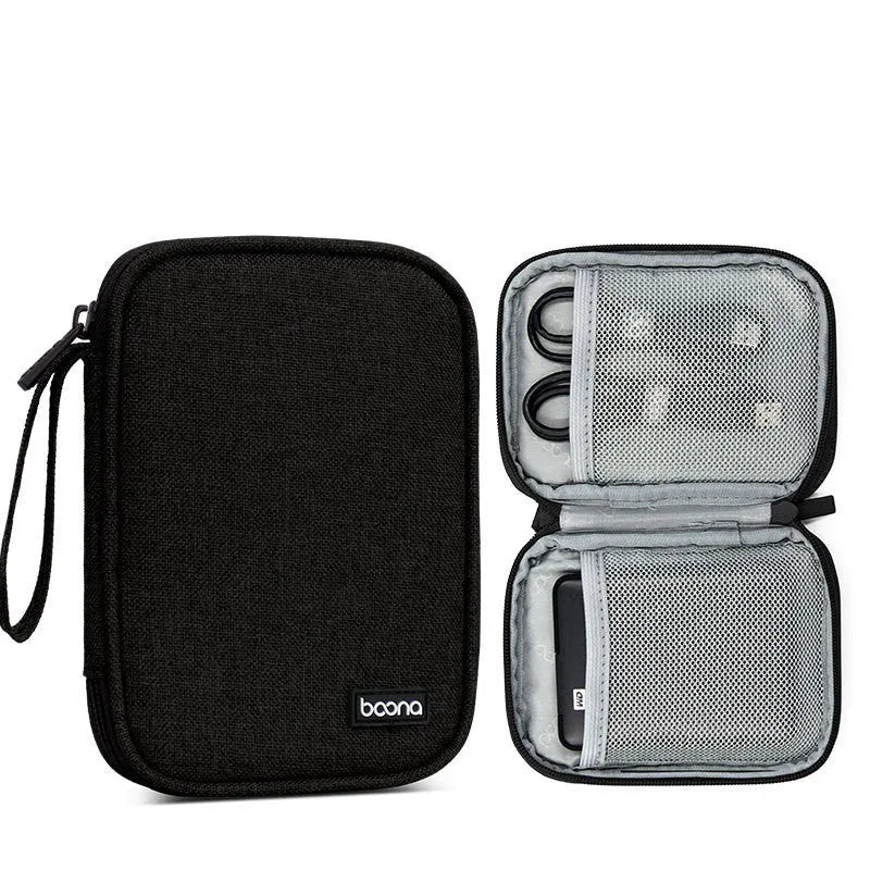 Oxford cloth hard disk storage bag for 2.5-inch drives in black and grey.