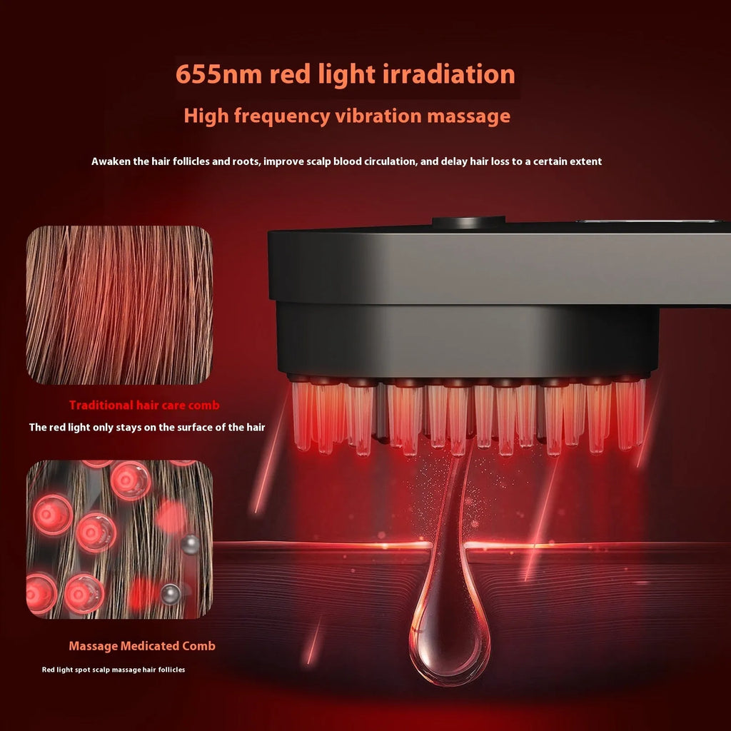 Smart massage comb with red light technology for head care in pink and black colour options