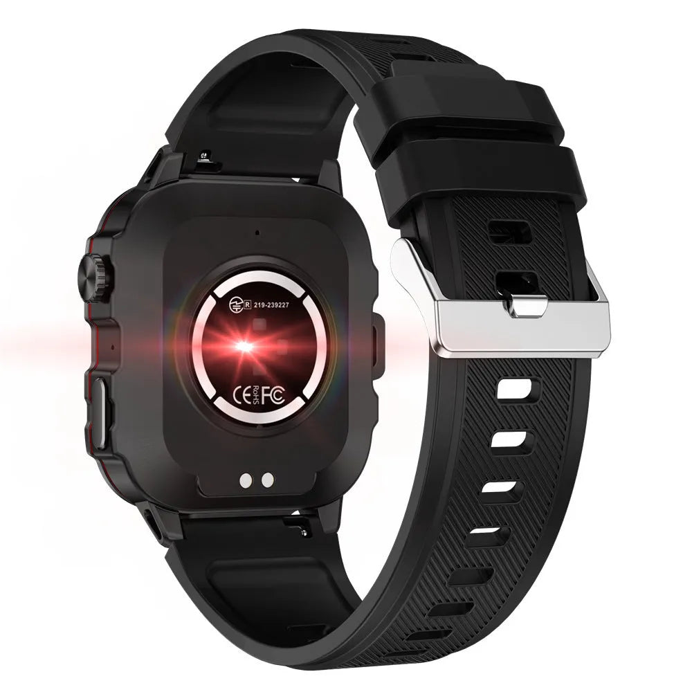QX11 smart watch with TFT screen on wrist, showing black and khaki colour options with different strap styles.