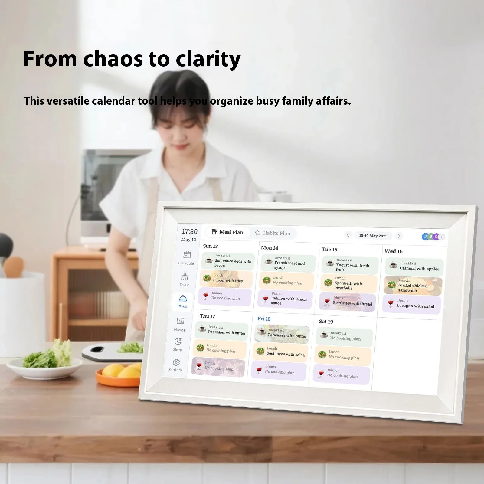 White 15.6 inch smart digital photo frame with app control on adjustable bracket