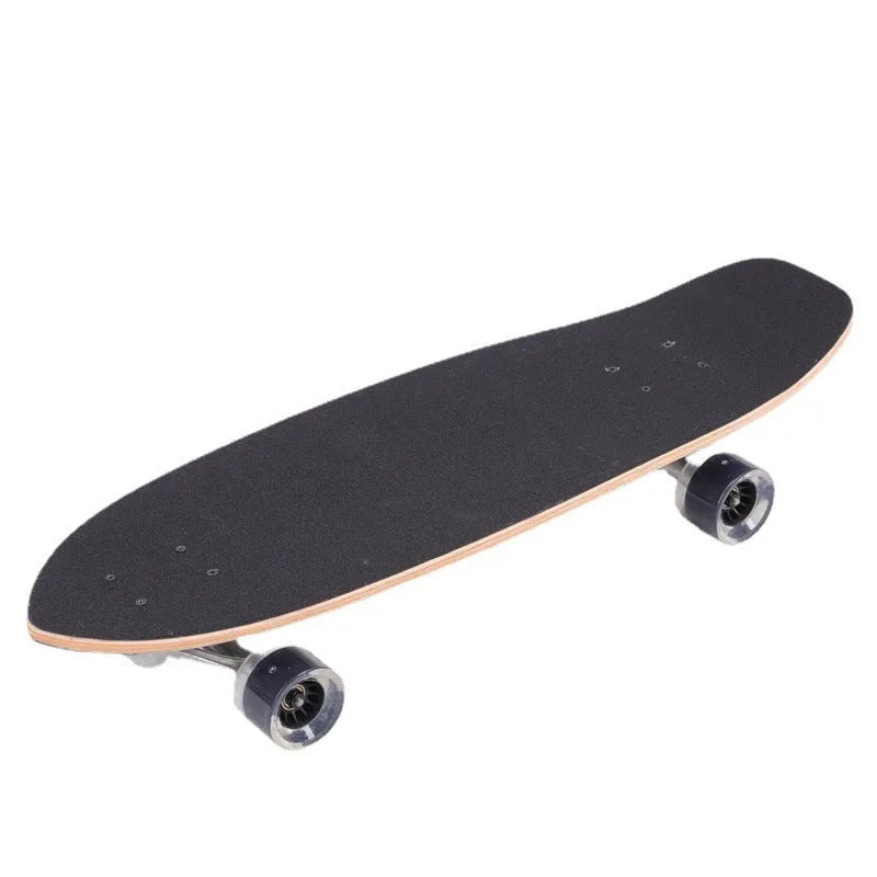 White wooden longboard skateboard with a 31-inch maple deck for street cruising.