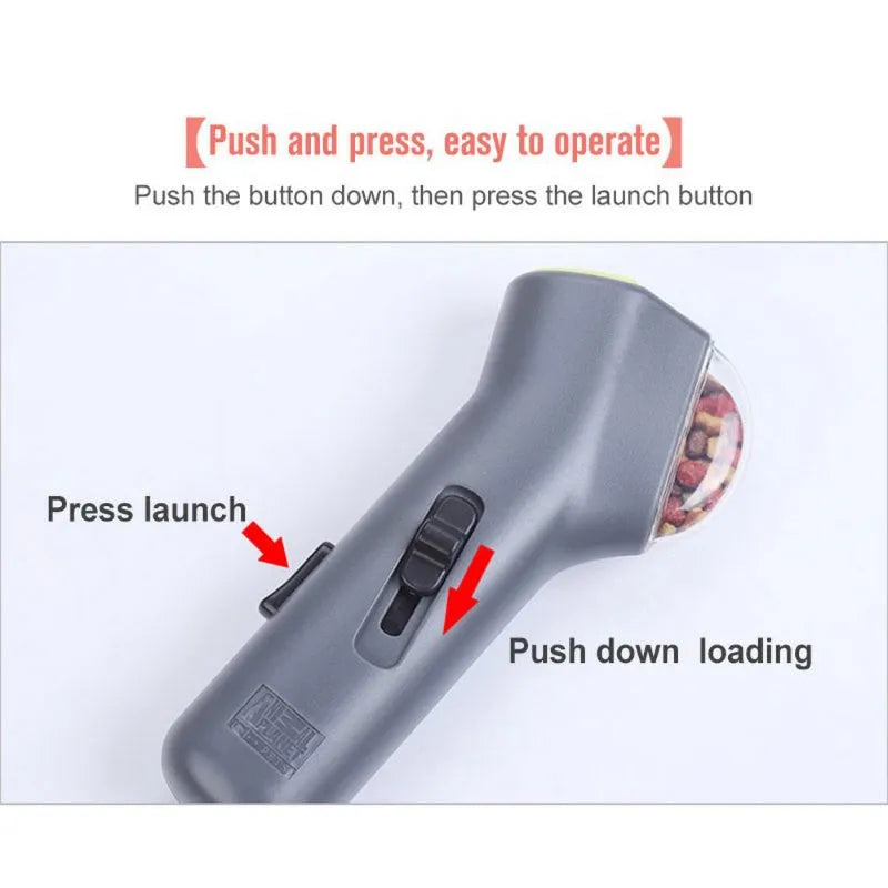 Grey pet snack catapult launcher toy measuring 18cm with comfortable grip handle