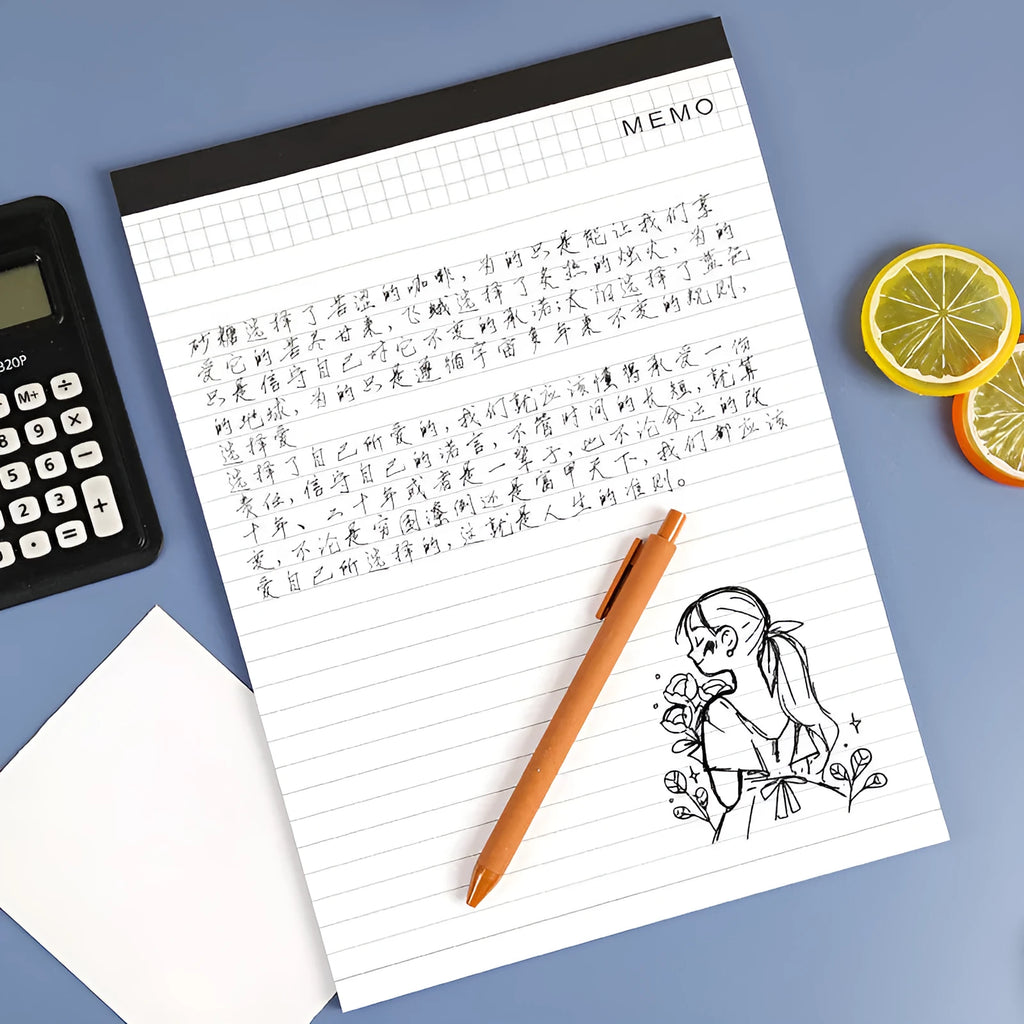 A4 tearable notebook with grid paper and wireless adhesive binding for meeting minutes