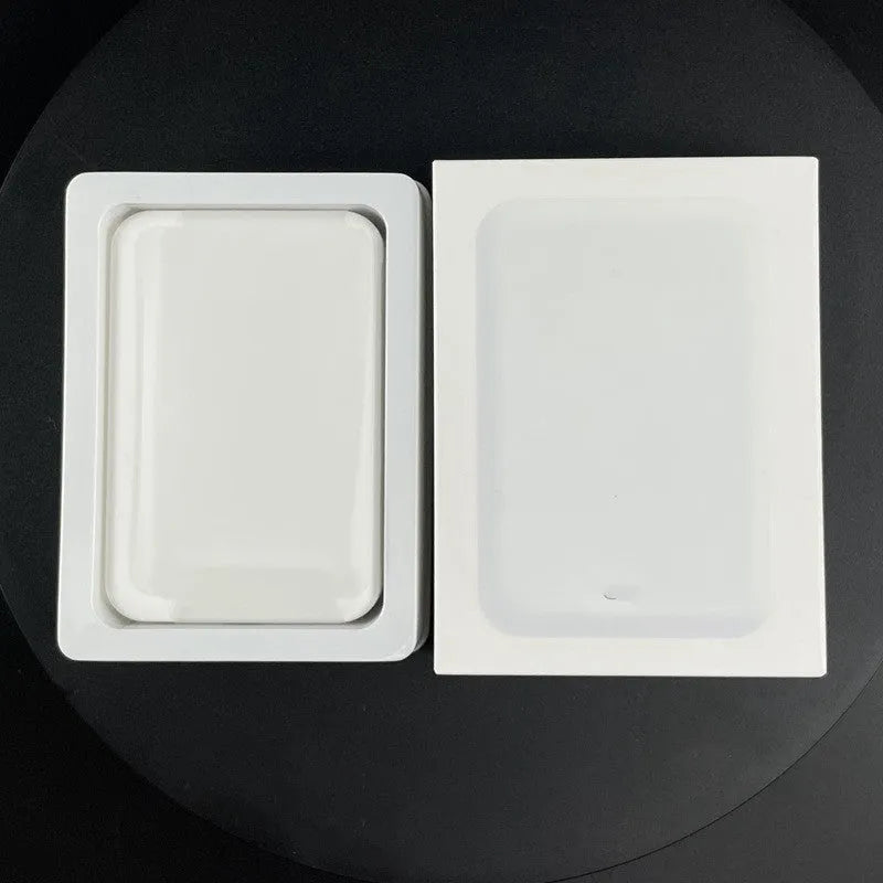 Magnetic wireless charger power bank in white colour showing 5000mAh capacity and compact dimensions