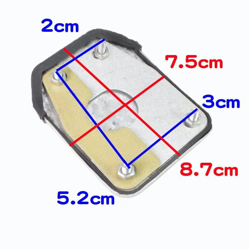 Metal motorcycle brake pedal skid plate showing three style options