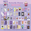 Copper board paper cartoon sticker book open showing 4x6cm sheets in various colours.