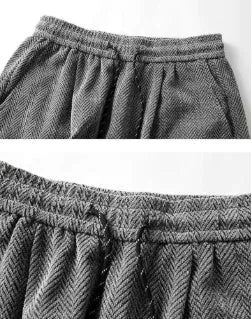 Plus-size hollow-out trousers with elastic waist and fleece lining in straight-leg style