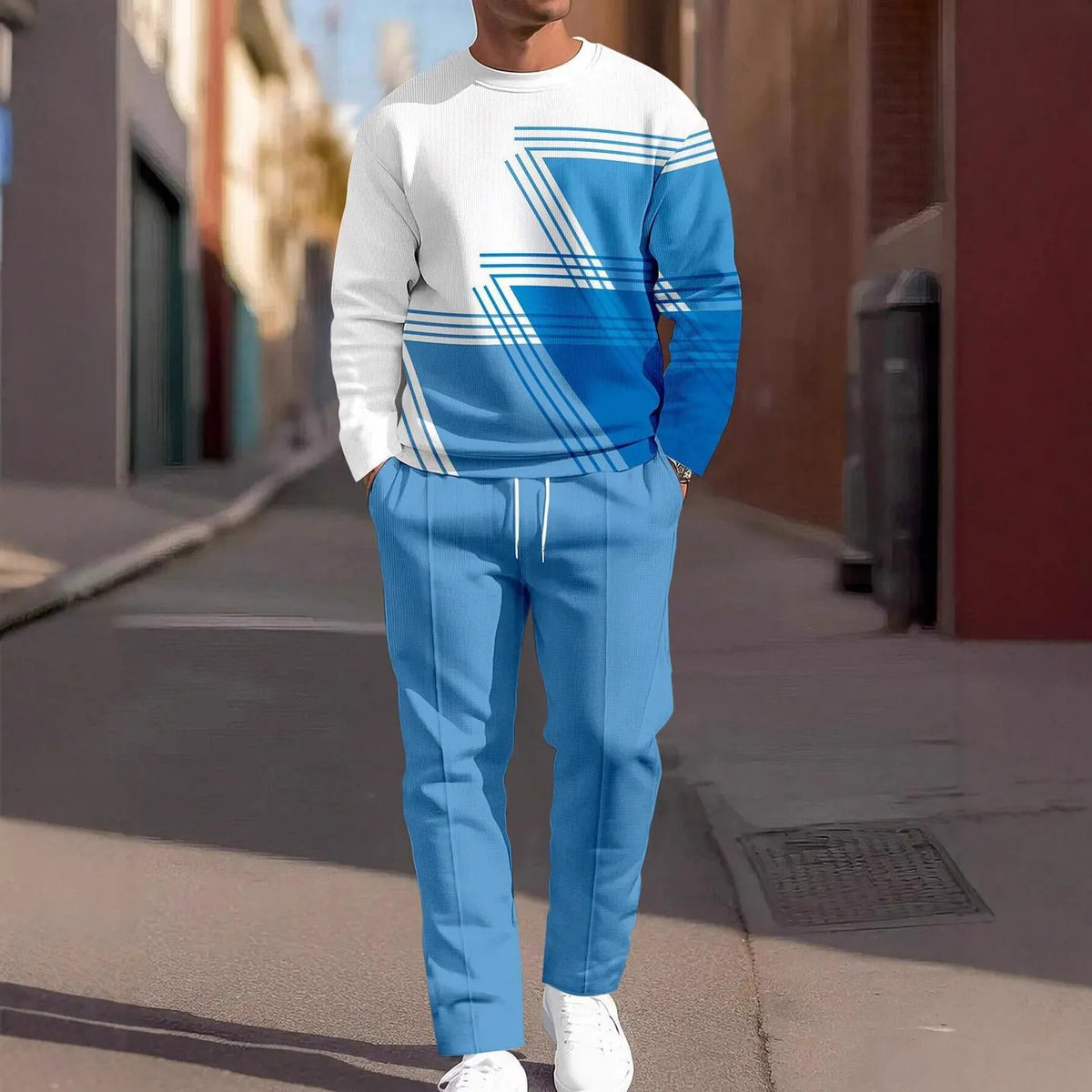 Men's 3D digital print sweatshirt and sweatpants set, long sleeve round neck, sizes S to 6XL