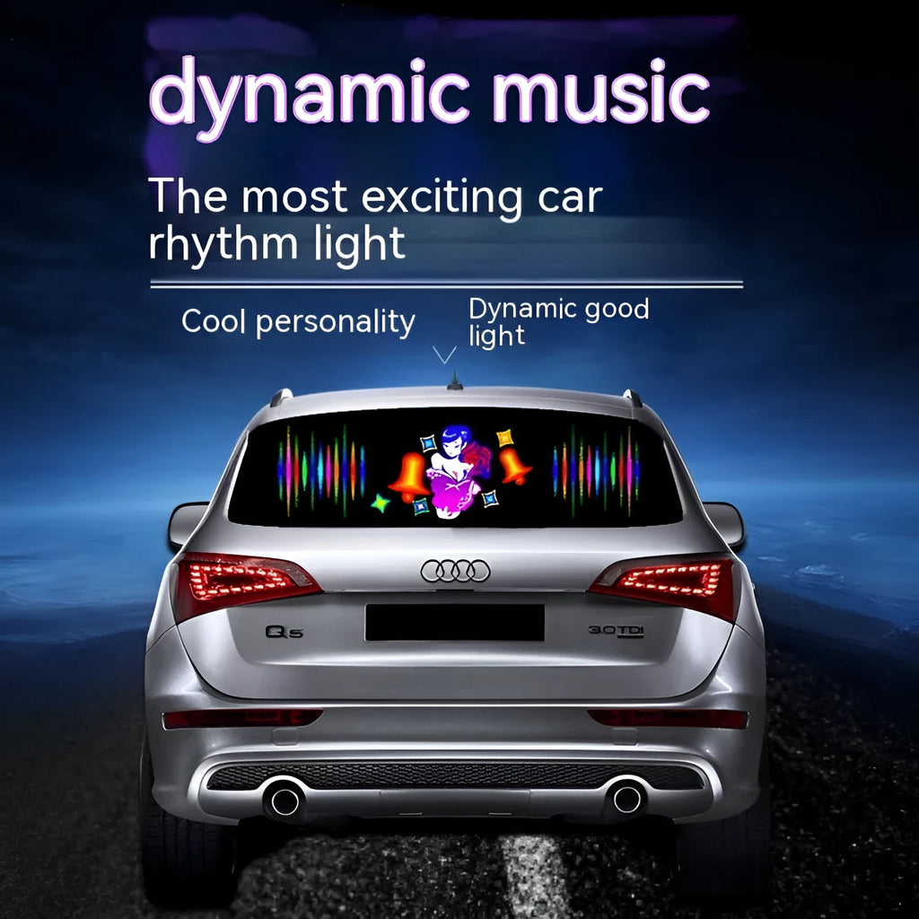 Car interior voice control rhythm lamp with long electroluminescent panel displaying a themed light pattern.