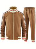 Khaki green turtleneck zipper cardigan and matching straight-leg trousers street style two-piece suit set.