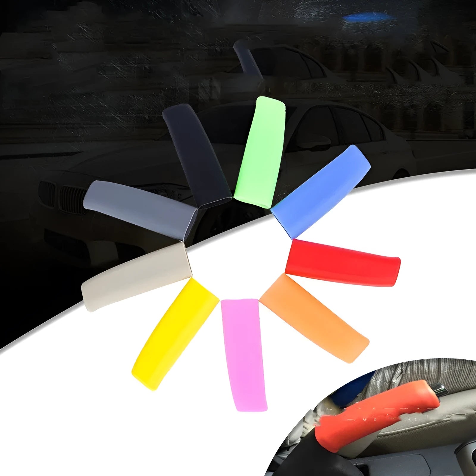 Silicone handbrake sleeve for cars in five colour options showing 12cm length