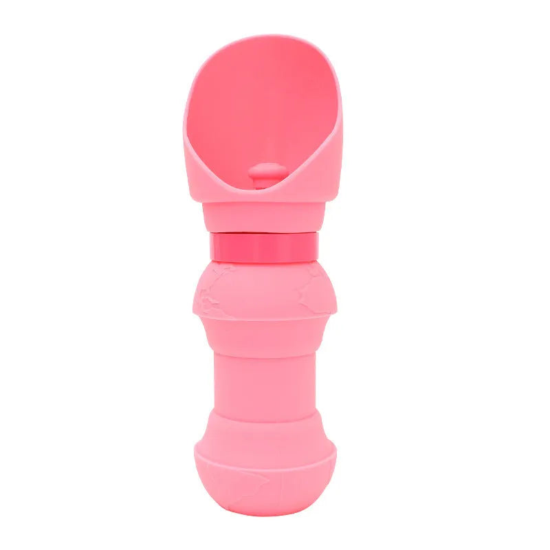 Collapsed and unfolded views of a silicone folding water cup for pets in various colours.