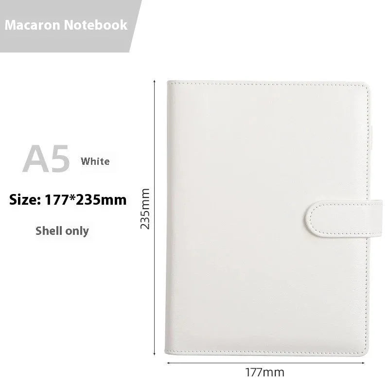 A5 PU leather notebook binder shell with zipper closed, shown in a selection of solid colours.