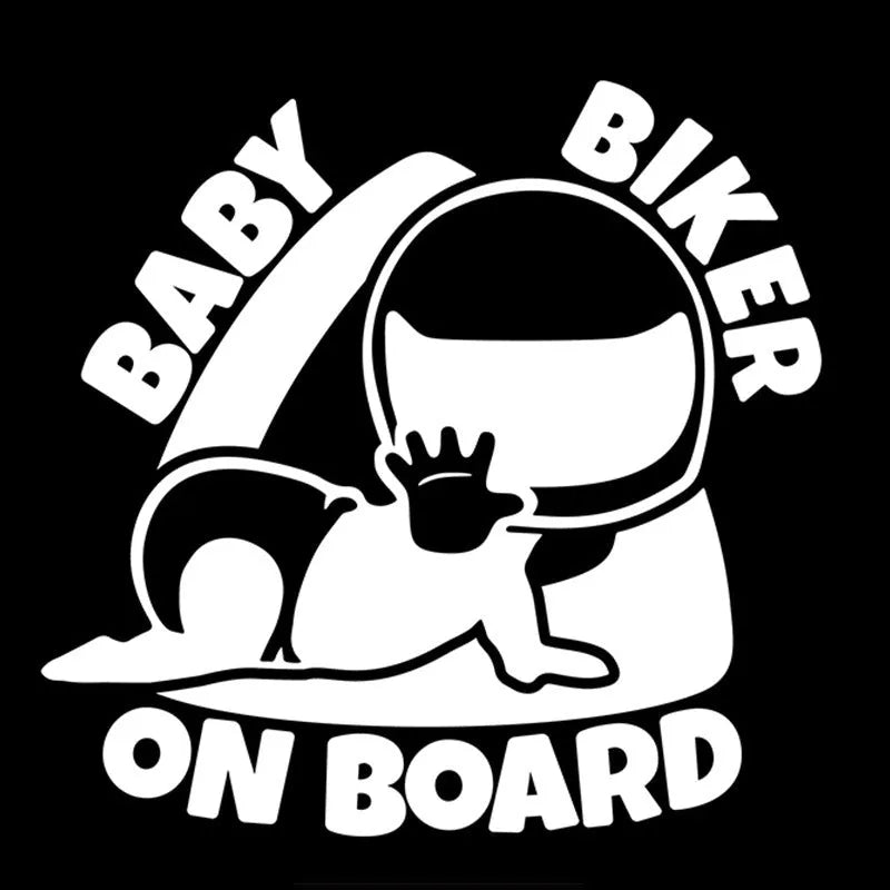 Black and white reflective BABY ON BOARD car sticker measuring 14.5cm by 15cm