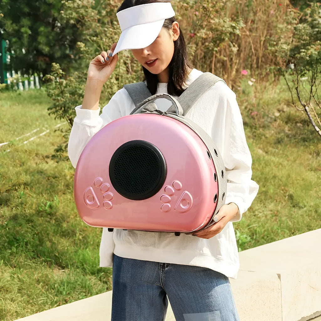 Transparent space capsule cat carrier bag in PC canvas with rose gold cover