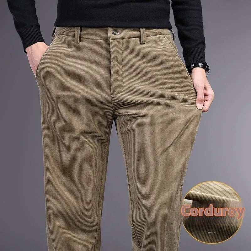 British retro striped trousers for men in straight leg style with chemical fibre blend fabric
