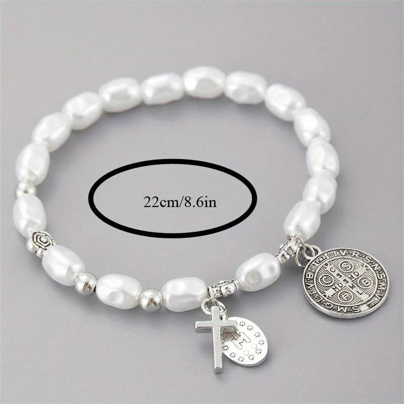 Silver metal beaded flower bracelet for women with retro style and electroplated finish