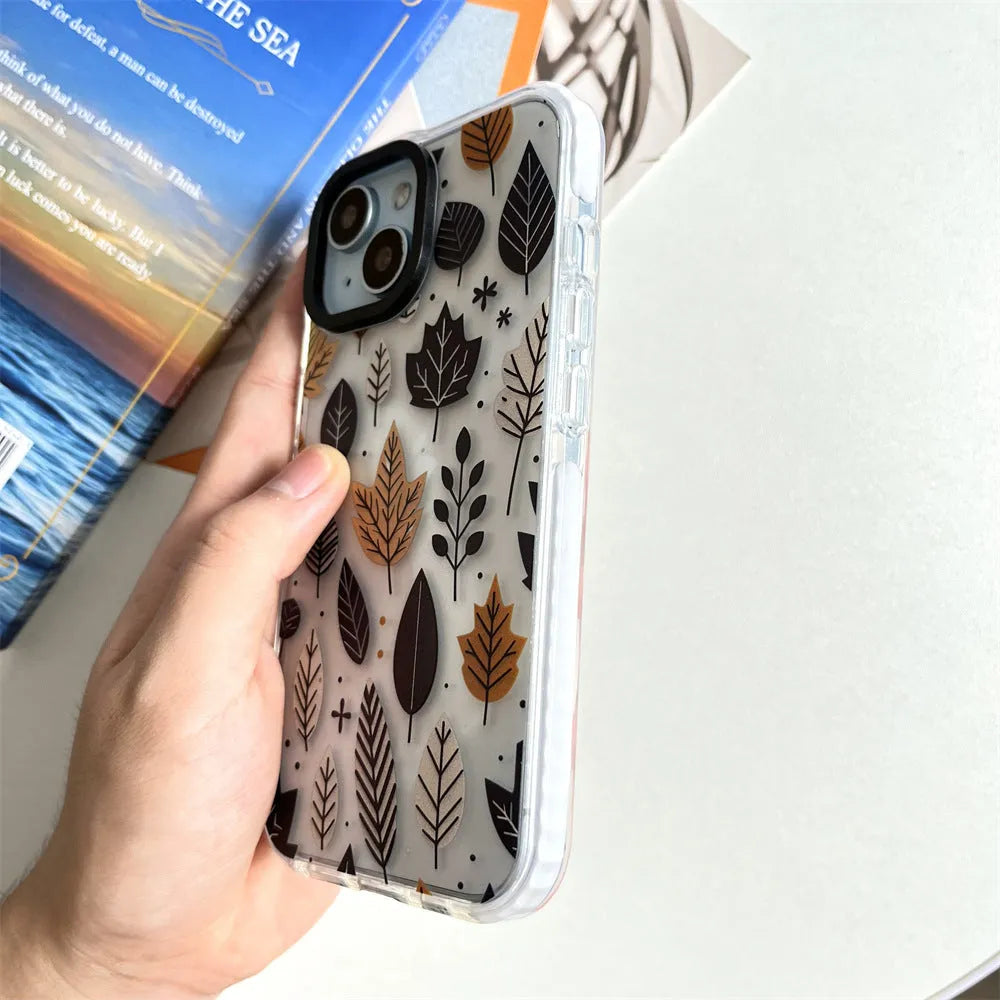 Autumn fallen leaves acrylic hard phone case for iPhone 11 to 15 Pro Max, all-inclusive sprayed cover
