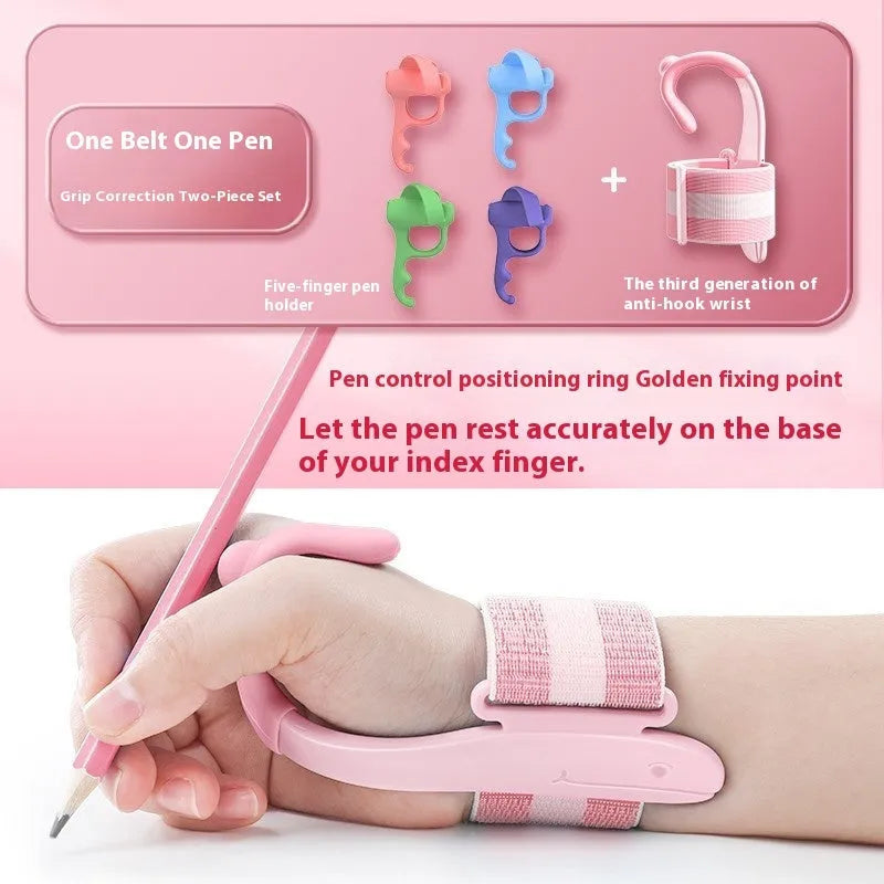 Blue and pink anti-hook pen holder corrector for writing posture training