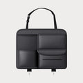 Black leather car seat back storage hanging bag with handle