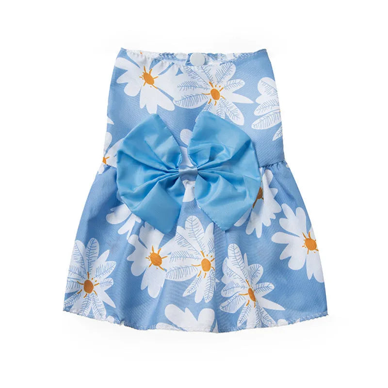 Floral butterfly knot polyester pet dress for dog or cat in blue bow colour
