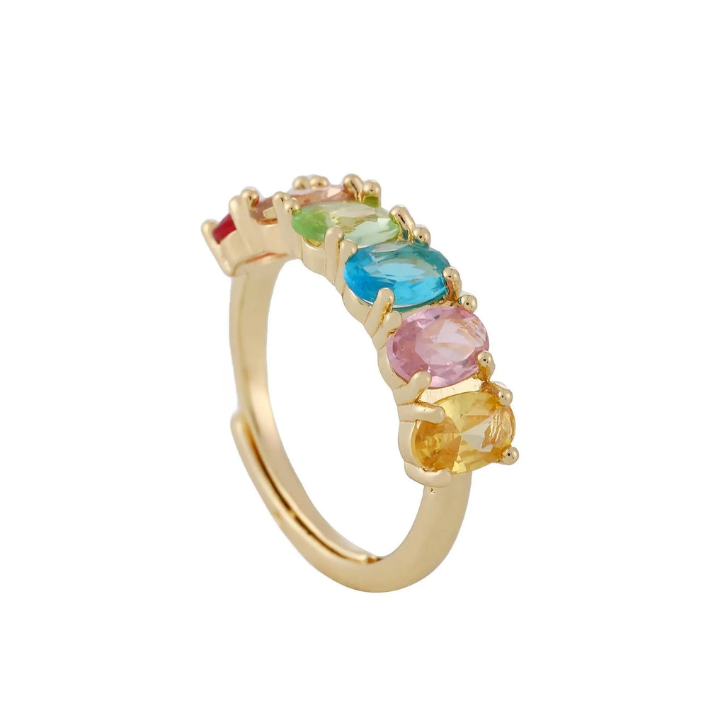 Women's adjustable gold-coloured ring with zircon stones in retro design