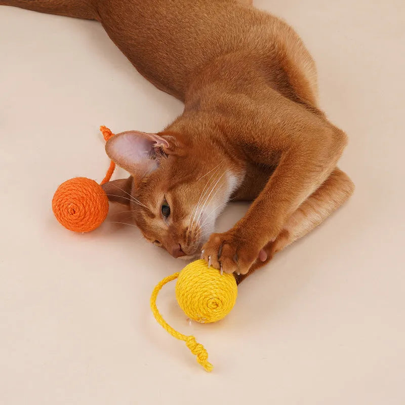 Cat toy set with teaser stick and assorted catnip balls in blue, green, red, yellow colours.