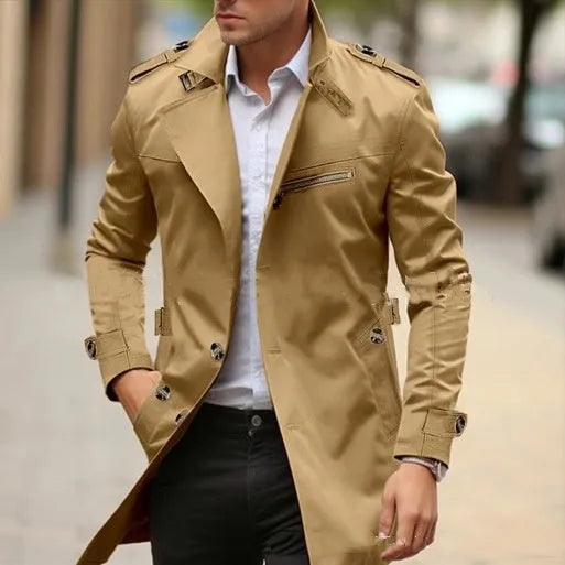 Men's plus-size cotton casual jacket in army green with lapel collar and side seam pockets