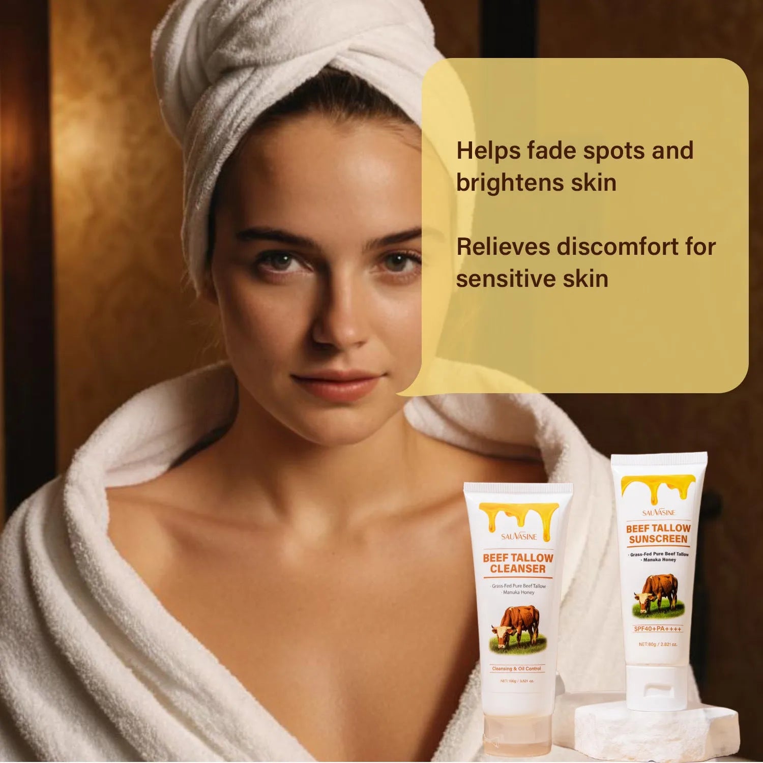 Butter Honey seven-piece facial skincare set with cleanser, cream, lipstick, lotion, scrub, and balm.