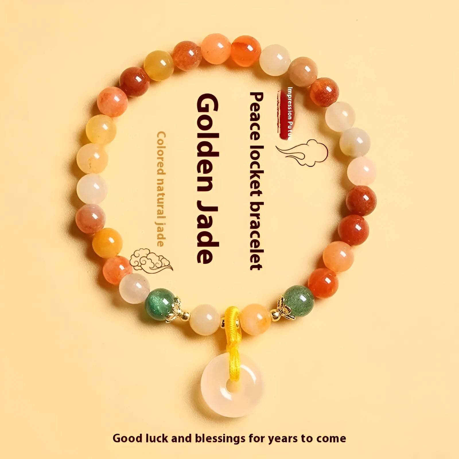 Handmade Chinese style bracelet with natural jinsi jade beads and traditional safety clasp